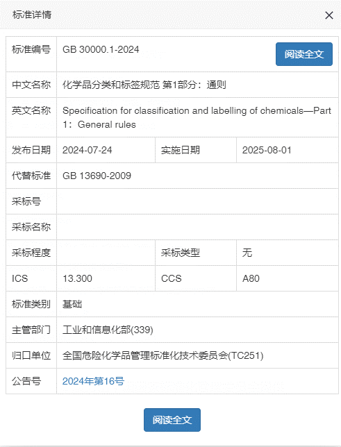 GB30000.1-2024,化学品,分类,标签,规范,通则发布